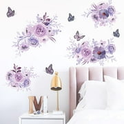 Purple Flower Butterfly Wall Sticker Self-Adhesive Wall Stickers for Home Bathroom Offce Decoration